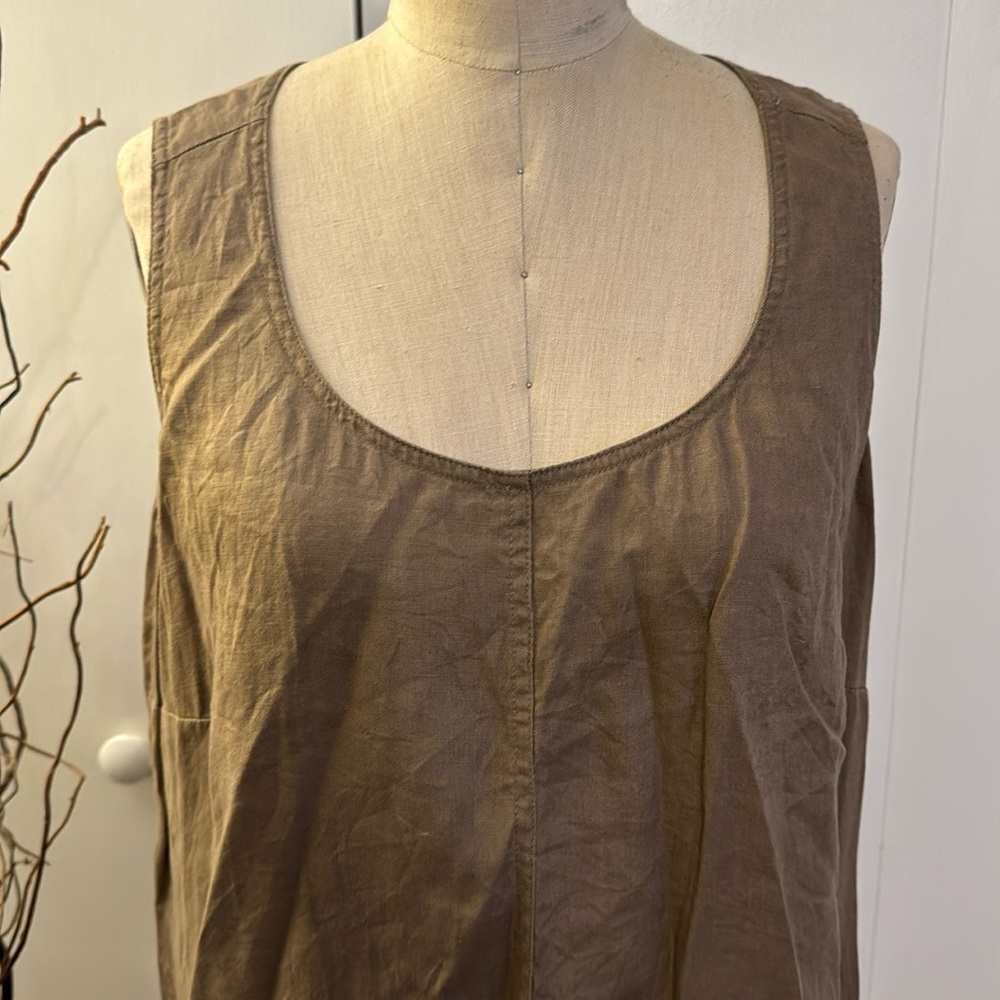 J Jill Linen sleeveless scoop neck tan midi dress with pockets - Picture 2 of 7